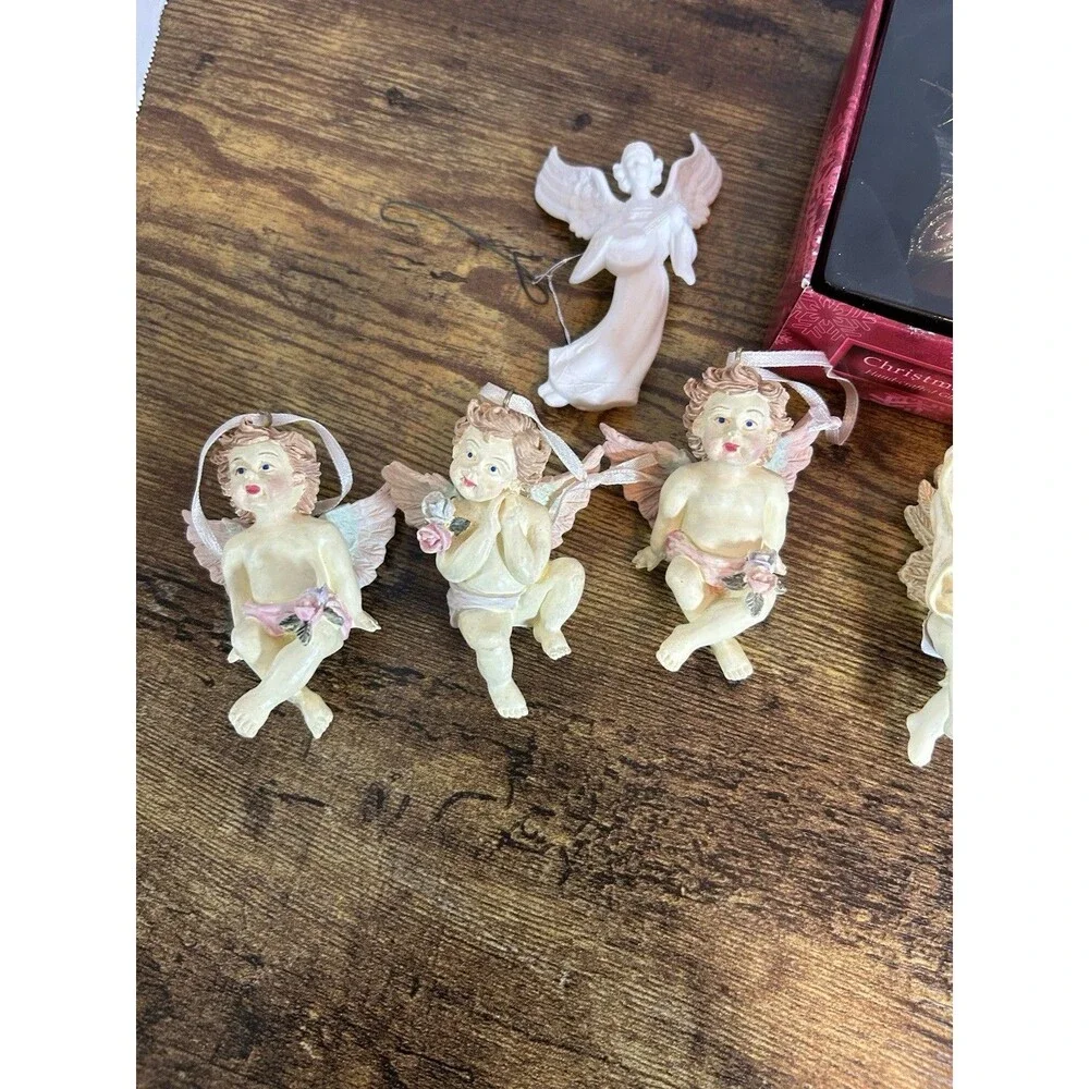 Vintage Angel Christmas Tree Ornaments Cherubs Lot Of 9 Holiday Decor Mixed Set